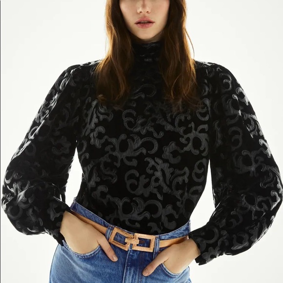 Zara black combination velvet blouse NWT - Picture 1 of 7
